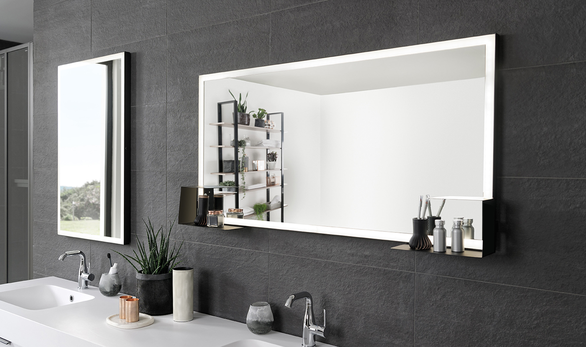 Rectangle mirror with shelves